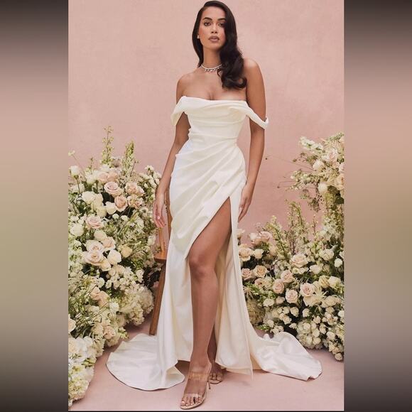 HOUSE OF CB 'Delphine' Ivory Draped Corset Bridal Gown Size S Small NWOT - Picture 1 of 16